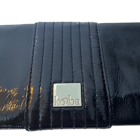 Kooba Black Patent Leather Chain Strap Clutch Purse With Quilted Detail & Metal - Picture 3 of 4